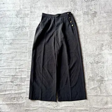 와이드 팬츠 M 블랙 허리밴딩 하이웨스트 골드 버튼 턱