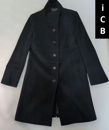 iCB 9호 스탠드 카라 울 캐시미어 코트 블랙