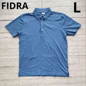 새상품급 FIDRA 피케 셔츠 남성용 반팔 골프 체크 L 스카이블루