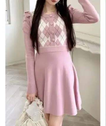 미아 아가일 무늬 미니 플레어 원피스