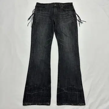 schlussel leather strings flare denim