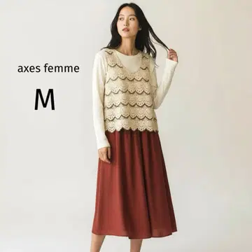 axes femme 롱 원피스 팬츠 레드 M 바이컬러 레이스