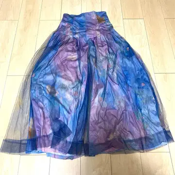 HARE 수채화 꽃무늬 와이드 팬츠 튤 레이어드 블루 퍼플