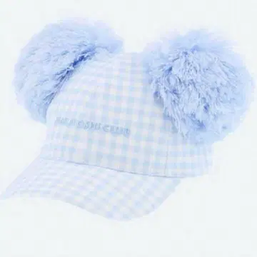 NAKAYOSHI CLUB 스카이블루 체크 퍼 귀 모자