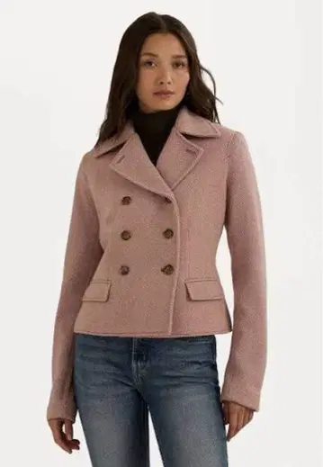 랄프 로렌 더블 브레스티드 헤링본 코트 핑크