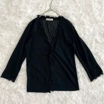 다너 깁슨 프릴 가디건 얇은 소재 니트 블랙 V넥 엘레강트