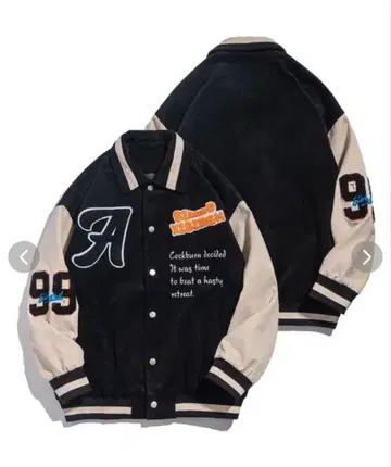 아메카지 소매 배색 절개 도킹 블루종 와펜 자수 포함