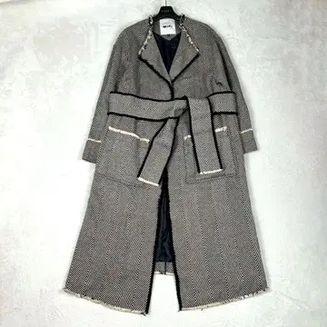 mici 미치 헤링본 울 린넨 롱 코트 노카라 맥시 길이