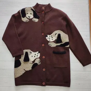 [ 레어 ] 빈티지 상태 좋음 강아지 자수 버튼 달린 가디건 브라운