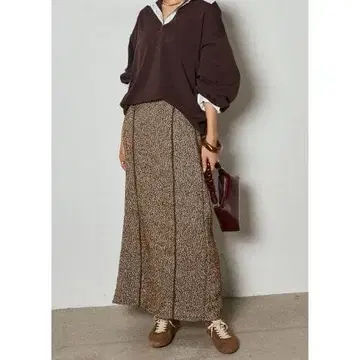 새상품 에시카 같은 형태 라인 트위드 와이드 스커트 브라운 esica