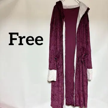 1점만 벨벳 후드 부착 롱 코트 퍼플 [ Free ]