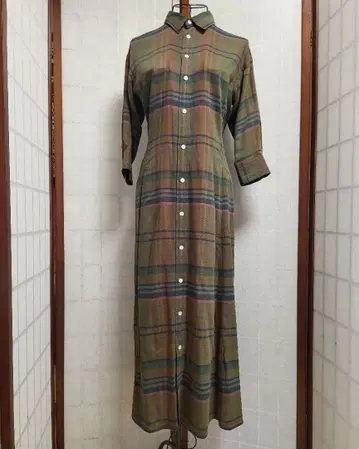 체크 무늬 롱 셔츠 원피스