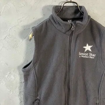 빈티지 플리스 베스트 풀 집업 자수 그레이 하이넥 M VT2