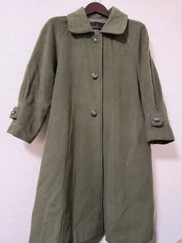EMCHARIOT 올리브 그린 롱 코트 캐시미어, 울