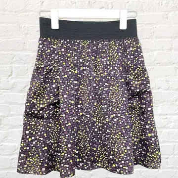 로페피크닉 무릎 기장 플레어 스커트 랜덤 스퀘어 도트 무늬 허리밴딩