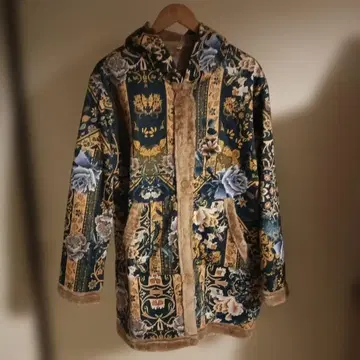 꽃무늬 후드 부착 캐주얼 아우터