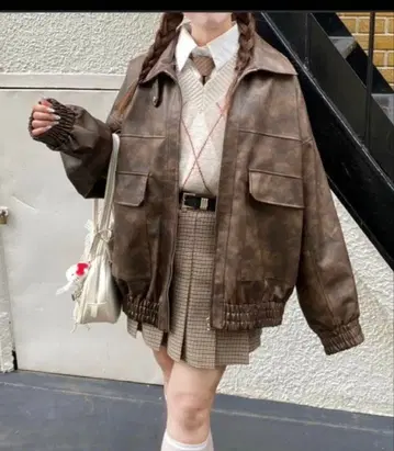 nemne 인조 가죽 스탠드 블루종 브라운