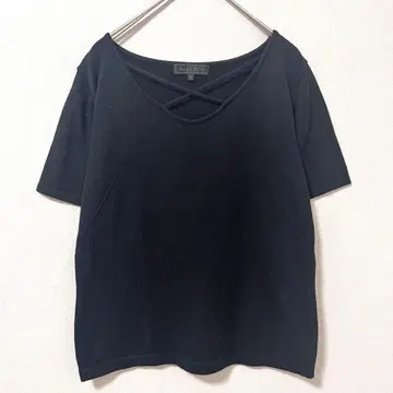 Reflect 반팔 니트탑 U넥 크로스 블랙 XL 여성용