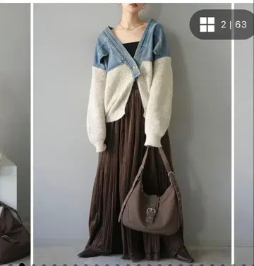 Lumier 류미에 데님 절개 네프 니트 가디건 + 스커트