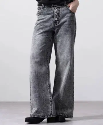 [ CLEL ] 빈티지 디자인 판탈롱 데님 팬츠 그레이 케미컬 XS