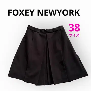 극미품 FOXEY NEW YORK 플리츠 큐롯 스커트 38 블랙