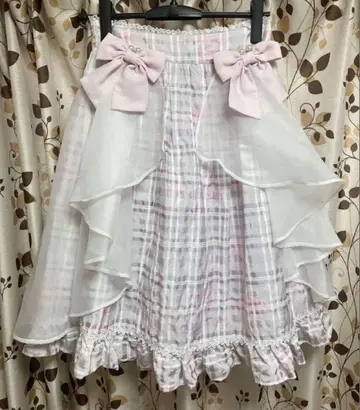 멜피 메모리 리본 포함 체크 무늬 프릴 스커트 양산형 포근한 히메 스타일