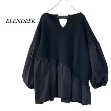ELENDEEK 벌룬 슬리브 니트 콤비 블라우스 블랙 엘렌딕