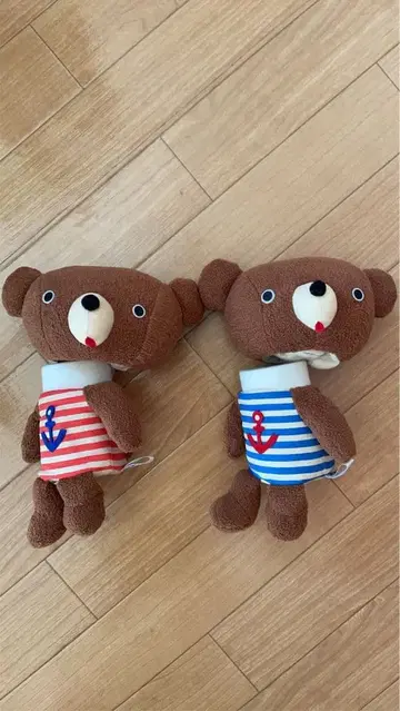스트라이프 곰 봉제 인형 2개 세트 소품함