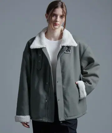 Loose 오버 멜톤/합성 피혁 보아 블루종 그레이 xs