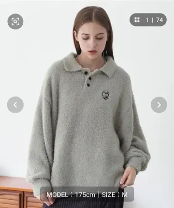 ROCHEM 하트 로고 자수 니트 폴로 M 사이즈 그레이