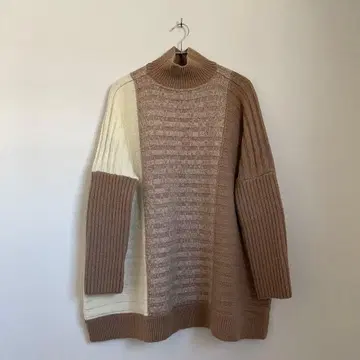 새상품급*배색 디자인 니트 스웨터*루즈핏 오버 사이즈*브라운 x 아이보리