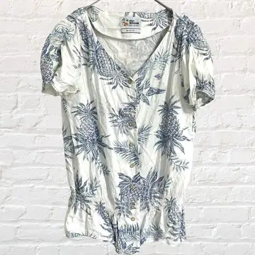 BAYFLOW 베이플로우 블라우스 반팔 올 패턴 개더 하와이안 파인애플