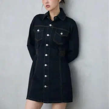 ENVYM 앙비 데님 원피스 데님 미니 원피스 미니 다크 네이비