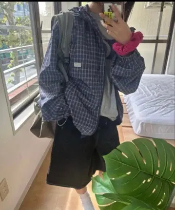 nemne 넨네 체크 나일론 블루종 자켓 아우터