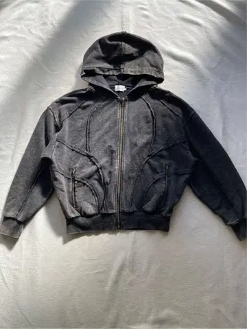 ANDER HUNK 빈티지 가공 패치 더블 지퍼 후드티 M