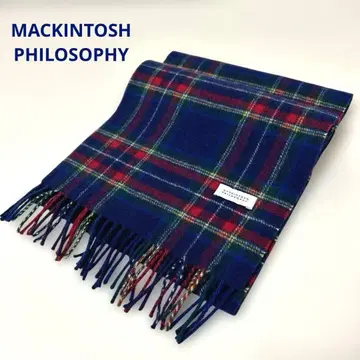 매킨토시 필로소피 울 네이비 계열 타탄 체크 머플러