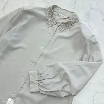 미사용 [ 쇼와 레트로 ] 빈티지 일본제 무지 레이스 옷깃 블라우스 긴팔