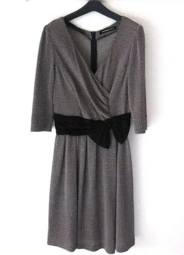 스트로베리 필드 하운드투스 체크 패턴 리본 원피스