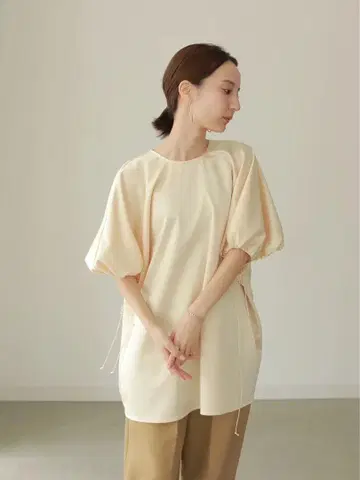 louren satin gather sleeve blouse