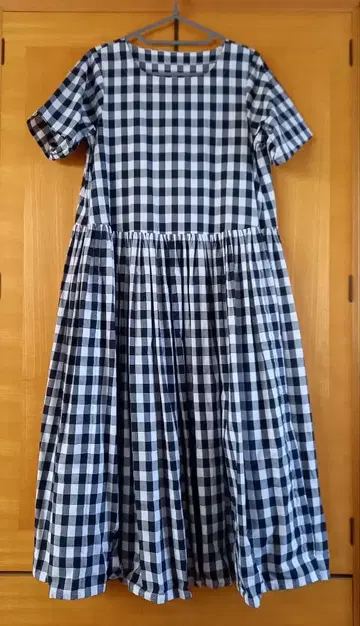 핸드메이드 깅엄 체크 개더 원피스