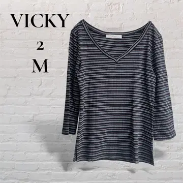 [VICKY] [M] 2 여성용 셔츠 7부 소매 스트라이프 핏 얇은 소재