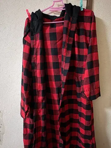 체크 무늬 롱 셔츠 (가운풍 셔츠)