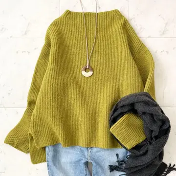 새상품급 이에나 울 하찌 니트 보틀넥 드롭 숄더 루즈핏