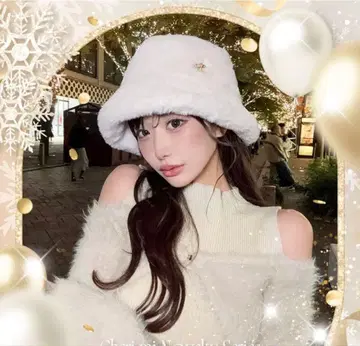 cherimi 화이트 퍼 버킷 햇