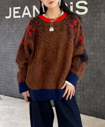 JENASIS 5G 패널 패턴 자카드 풀오버 브라운