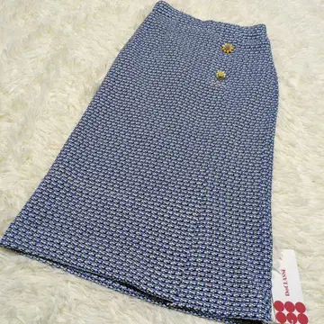 [택 포함] 두클라쎄 트위드 스커트 꽃 버튼 블루 계열 슬릿