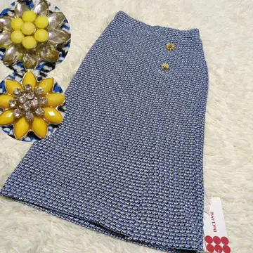 [택 포함] 두클라쎄 트위드 스커트 꽃 버튼 블루 계열 슬릿