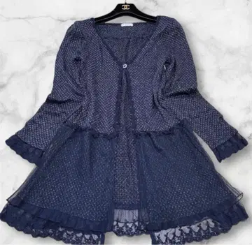 소녀의 꿈을 입는 한 장 엑시즈팜 꽃무늬 자수 레이스 롱 가디건 M