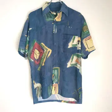 양호 캐나다 구제 의류 빈티지 반팔 셔츠 올 패턴 스탠 칼라 US