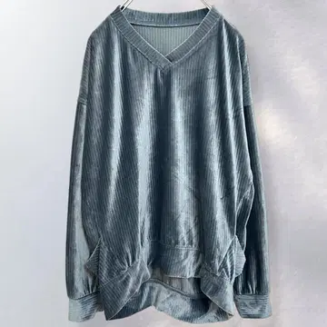 벨로아 긴팔 상의 V넥 풀오버 광택감 귀여운 무지 M [ b52